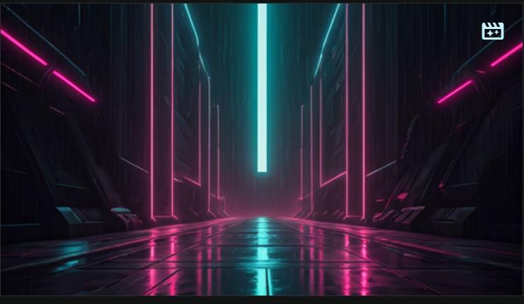 Neon cinematic environment used for text-to-video production